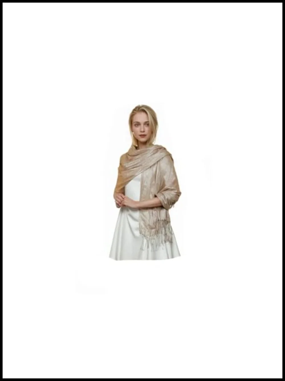 Women's Sparkly Metallic Chiffon Shawl Wrap with Fringe for Evening Dresses,